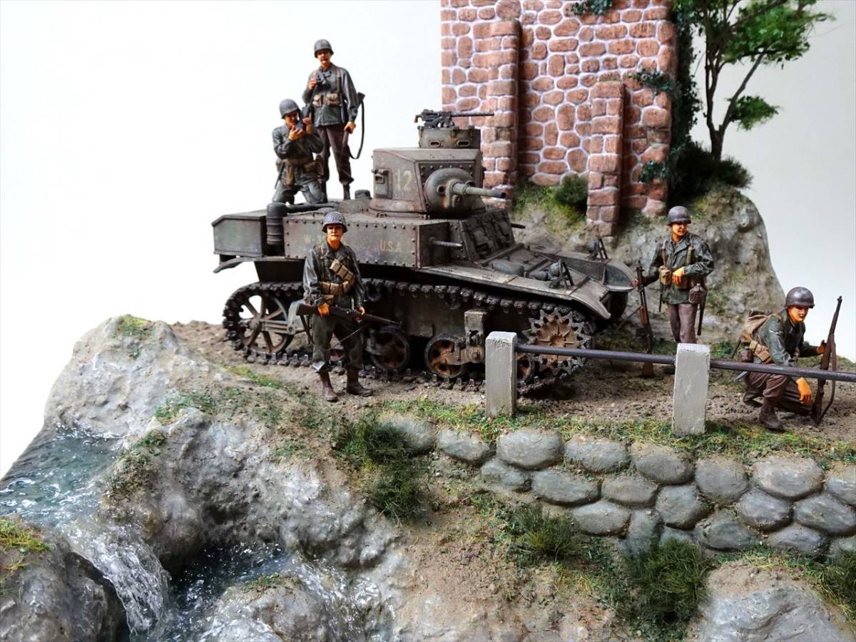 *1/35* Stuart * Tamiya * light tank *..*.* water surface * building * stone .* geo llama * final product *