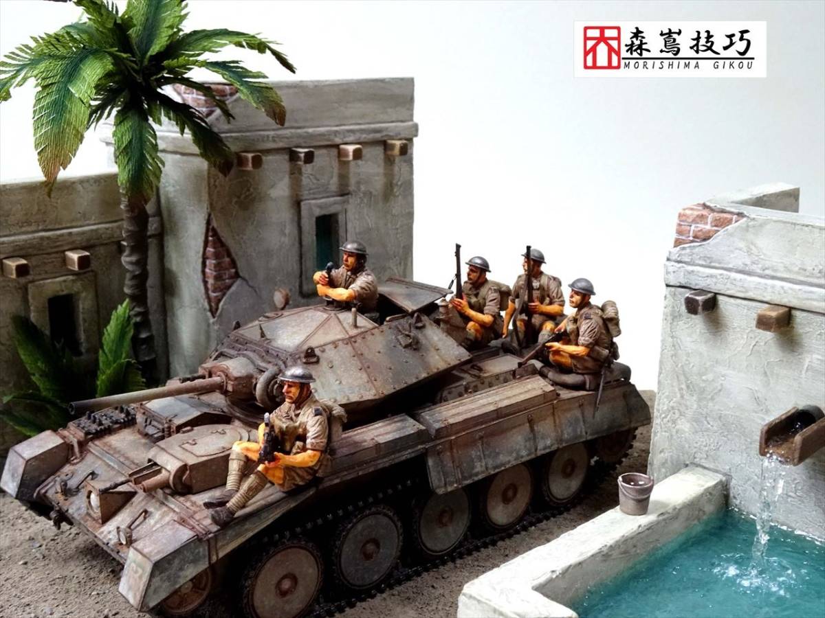 ◇1/35・イタレリ・クルセイダー Mk.Ⅰ・巡航戦車・砂漠・街並・ヤシの