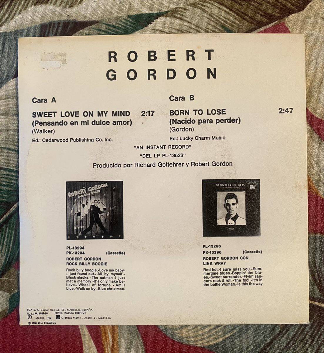 Robert Gordon 1979 Spain Press 7inch Sweet Love On My Mind . Born To Lose ロカビリー