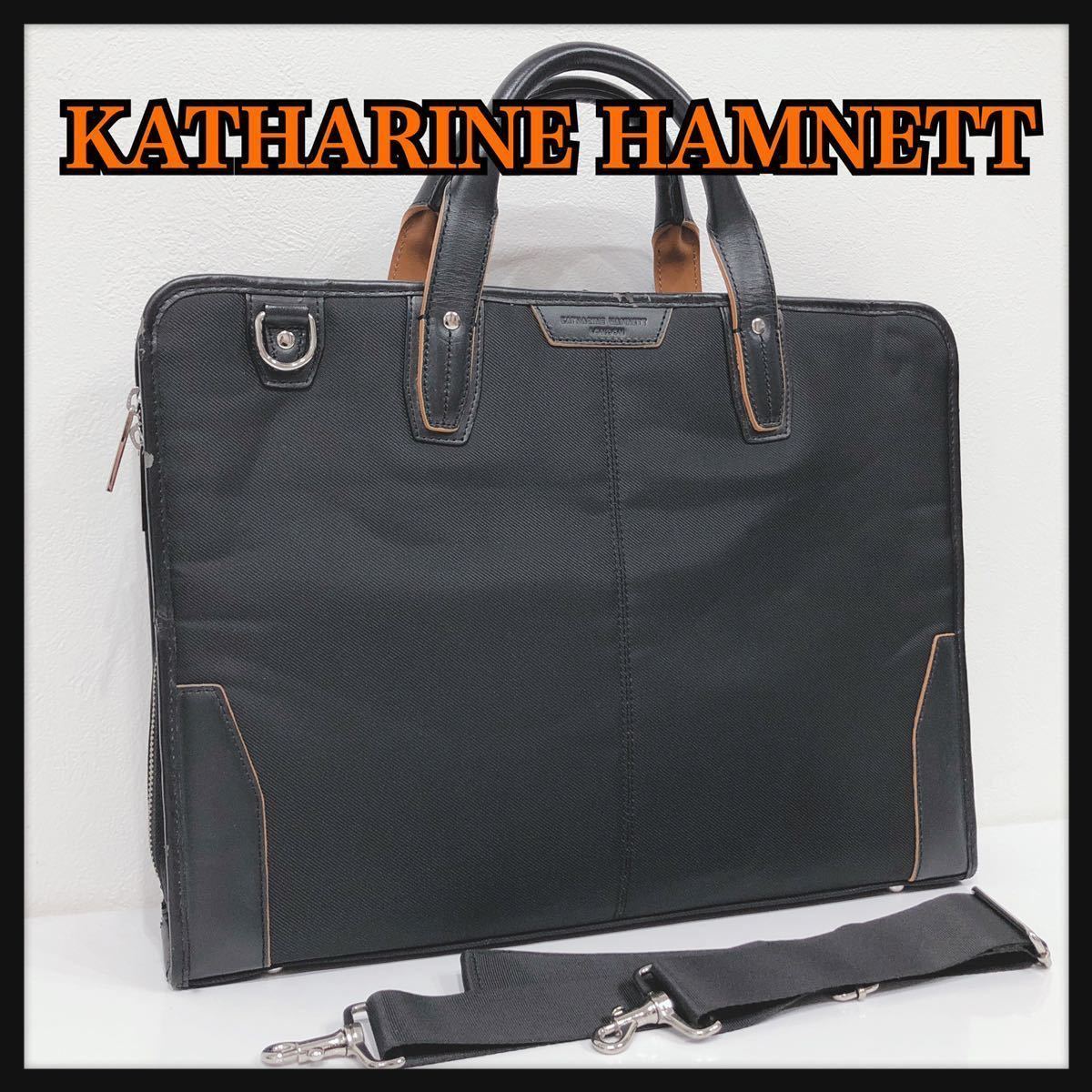 ☆KATHARINE HAMNETT☆ キャサリンハムネット ビジネスバッグ ハンドバッグ ショルダーバッグ 2way ブラック ナイロン メンズ 送料無料_画像1