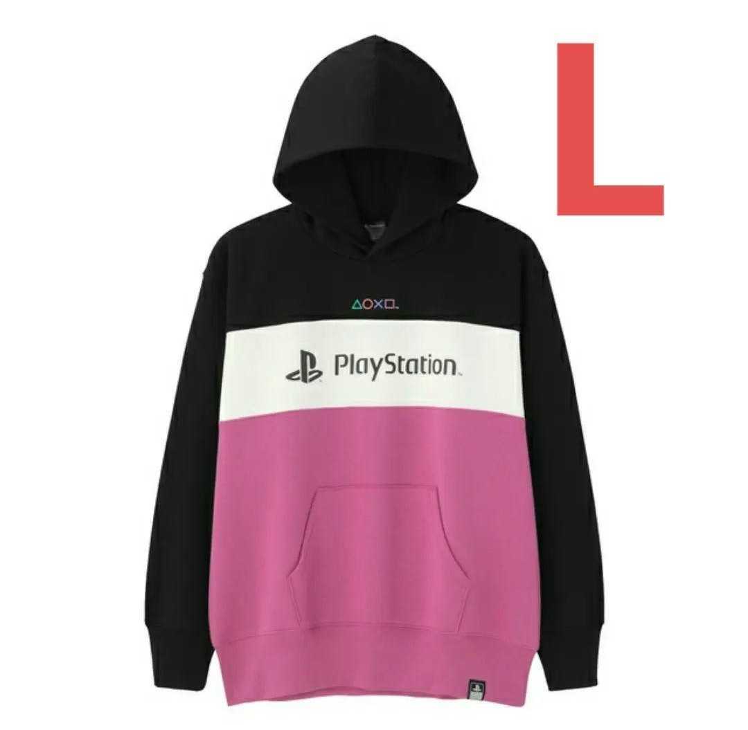 新品　GU ジーユー プレイステーション PlayStation プレステ パーカー ビッグスウェット プルパーカー ピンク L_画像1
