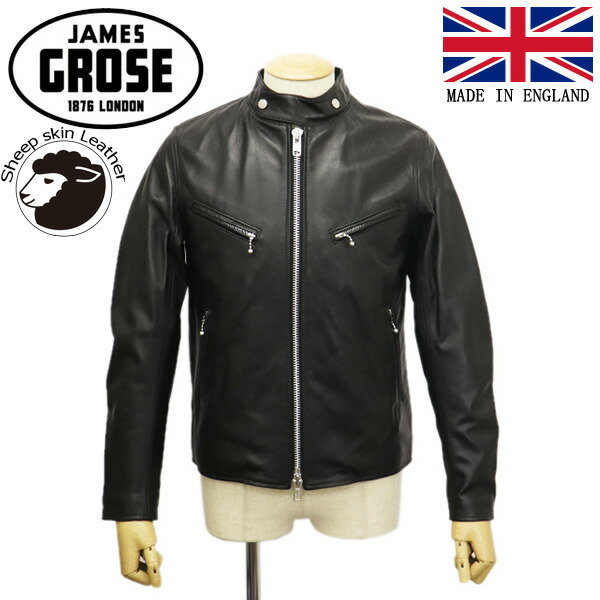 JAMES GROSE (ジェームスグロース) MEN'S CLUBMAN JACKET NEW SHEEP メンズ クラブマンジャケット ニューシープスキン BLACK JG038 36_JAMESGROSE(ジェームスグロース