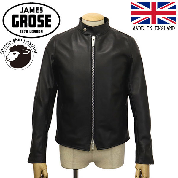 JAMES GROSE (ジェームスグロース) MEN'S DOVER JACKET NEW SHEEP メンズ ドーバージャケット ニューシープスキン BLACK JG032 40_JAMESGROSE(ジェームスグロース