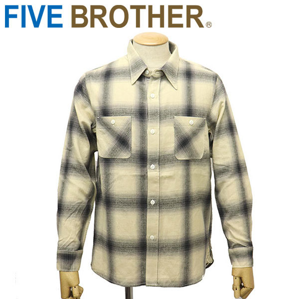FIVE BROTHER (ファイブブラザー) 152100 ライトフランネル 長袖チェックシャツ WHITExBLACK L_FIVE BROTHER