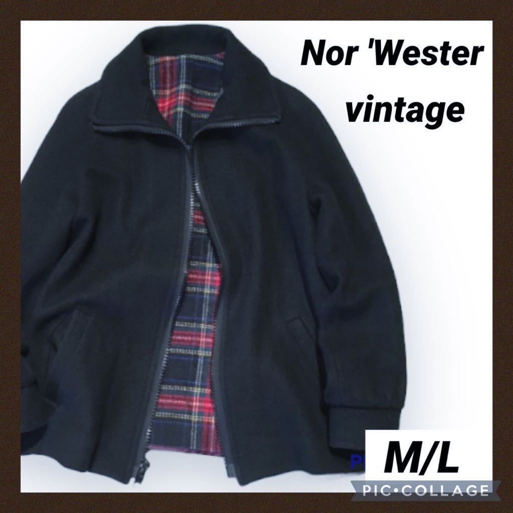 Nor 'Wester M L ウールジャケット カーコート コート ライニング ヴィンテージ ウールコート USA製 ユニチケ ロケットタロン 70s 濃紺 紺