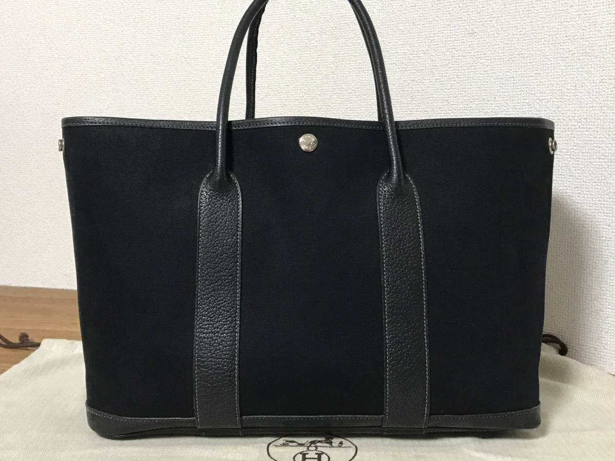 【超美品】本物 エルメス ガーデンパーティー トート バッグ 黒×ブラック/レディース メンズ ネゴンダ 刻印