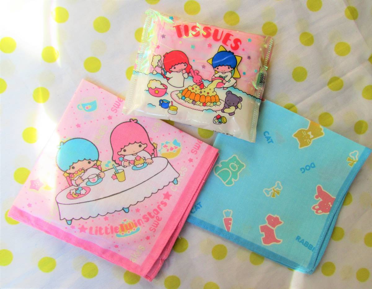  ultra rare! Showa Retro *1976 year 1985 year unused Little Twin Stars * tissue handkerchie * Sanrio ki Kirara 80 period fancy animal stationery go in . go in .