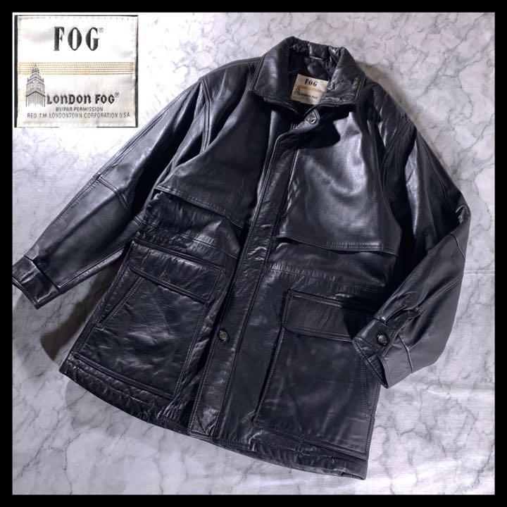 極美品 古着 カナダ製 LONDON FOG レザー ジャケット カーコート 黒