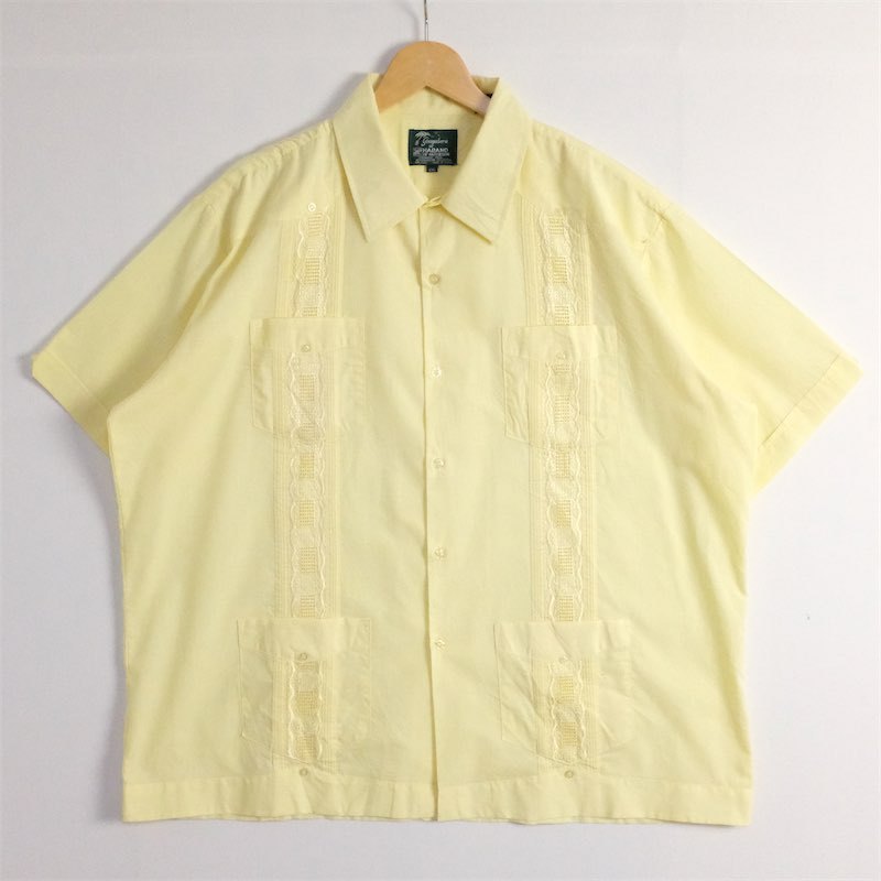 古着 大きいサイズ 90年代 Guayabera 半袖キューバシャツ メキシカンシャツ メンズUS-2XLサイズ 無地 黄 イエロー系 tn-1288n_画像2