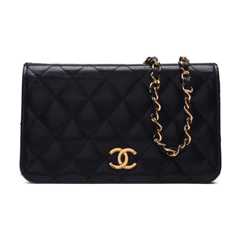 古典 シャネル CHANEL ミニマトラッセ 黒(ゴールド金具) サテン