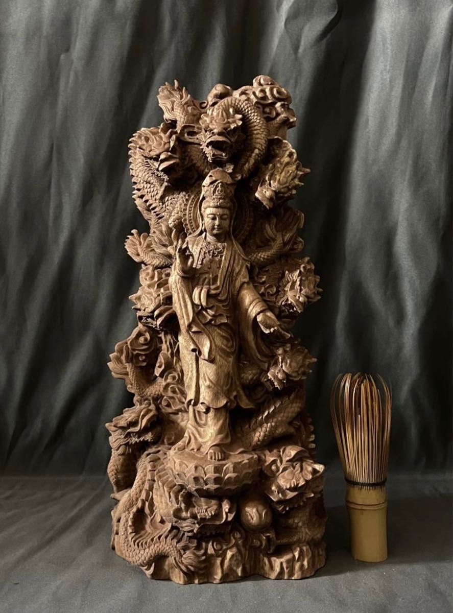黒 桜古典 仏教工芸品 総楠製 井波彫刻 極上彫 木彫仏像 毘沙門天立像 