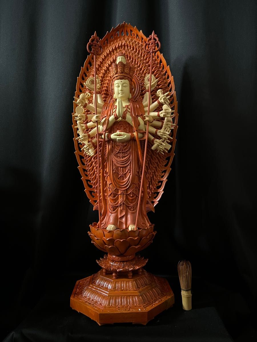 珍品 大迫力 楠材 井波彫刻 仏教仏教工芸品 木彫仏像 千手観音菩薩立像