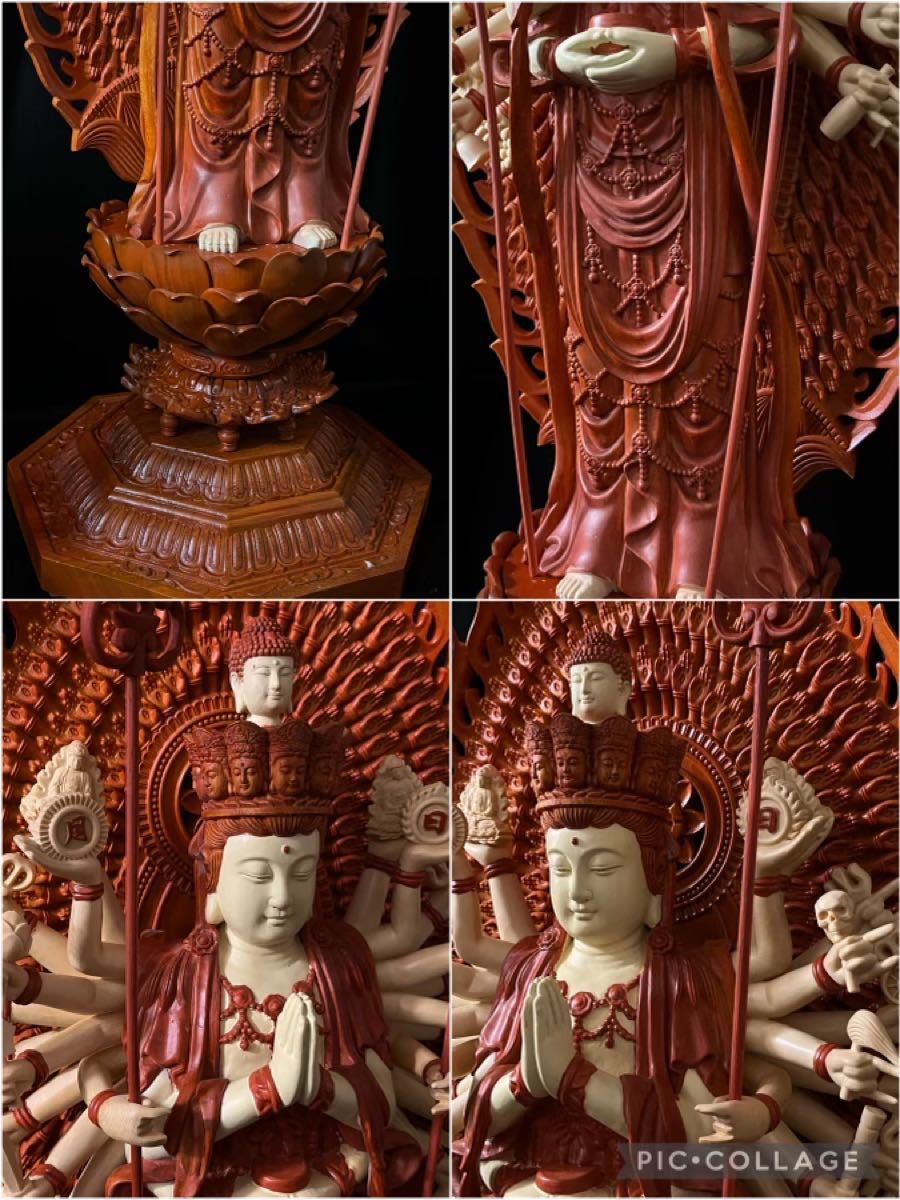 珍品　大迫力 楠材　 井波彫刻　仏教仏教工芸品　木彫仏像　千手観音菩薩立像