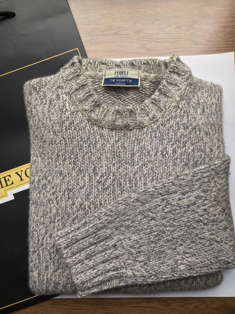 2022公式店舗 tie your キートン 検)kiton 48 程度良好 SIZE 究極の手触り クルーネック FEDELI バージンカシミヤ100% タイユアタイ別注 tie 男性用