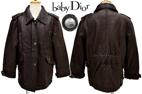 A-4100★美品★CD baby Dior BOUTIQUE PARIS ベビー ディオール ブティック★茶色 本革 羊革 柔らかいラムレザー ジャケット コート 125cm_画像1