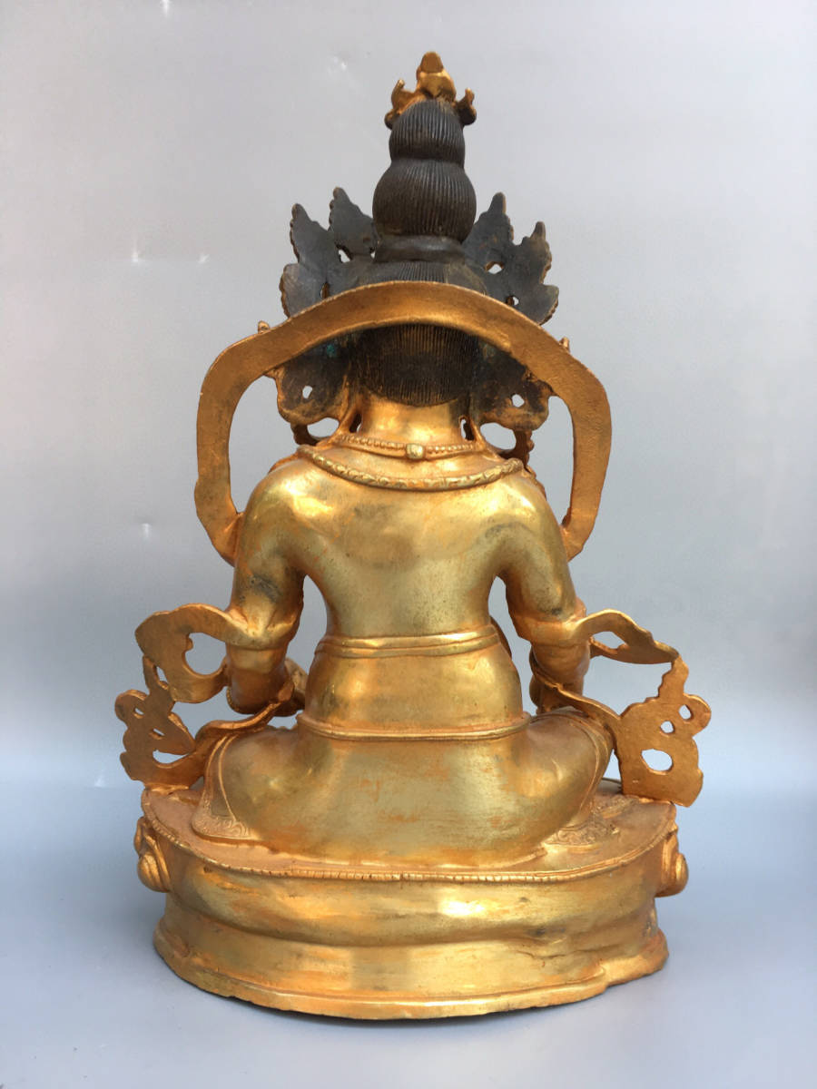 清・仏教古美術・古銅彫・塗金・黄財神像』極細工 置物古賞物 中国古玩