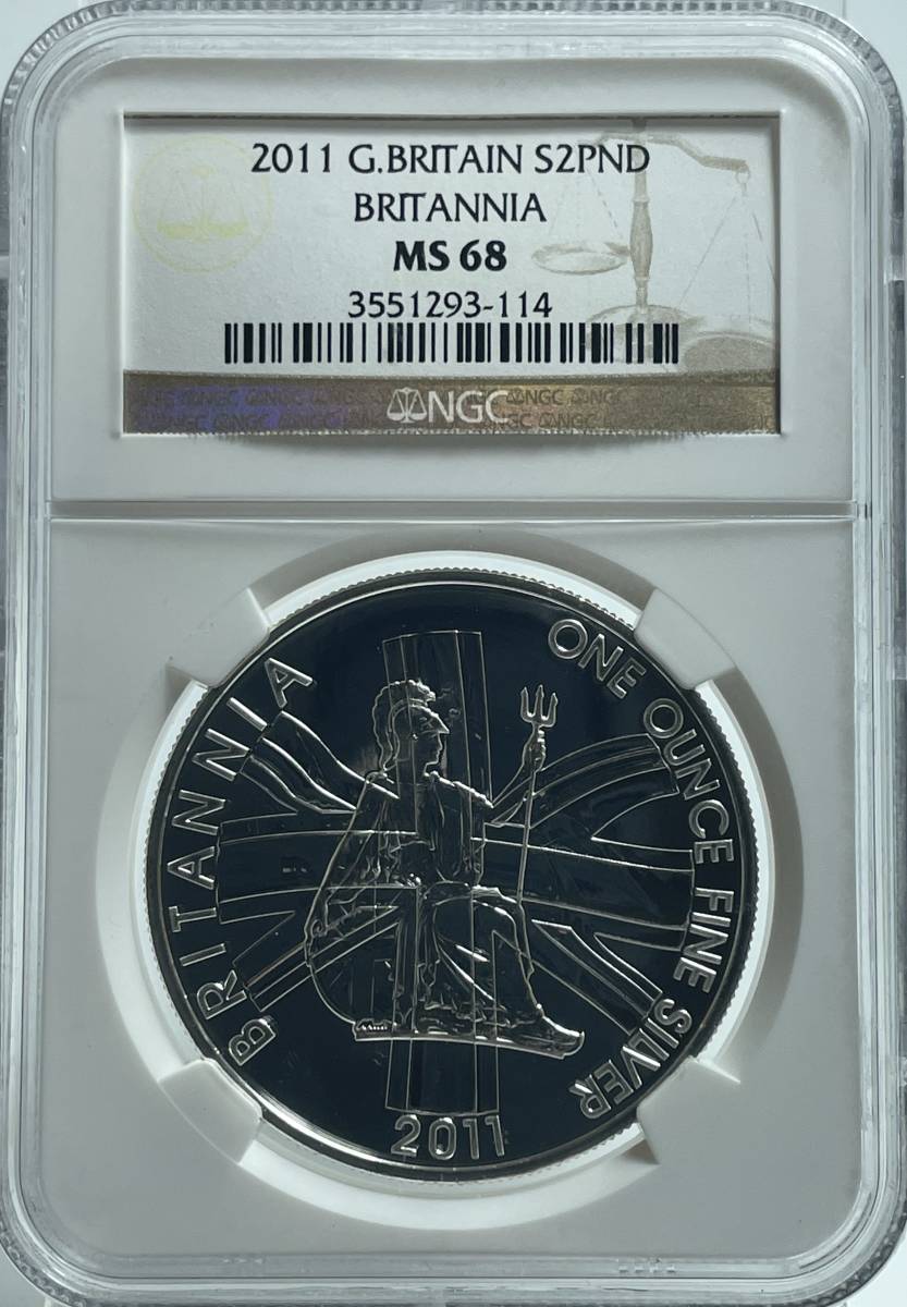 【MS68】 2011 イギリス ブリタニア 2ポンド 1オンス 銀貨 NGC アンティークコイン モダン_画像3