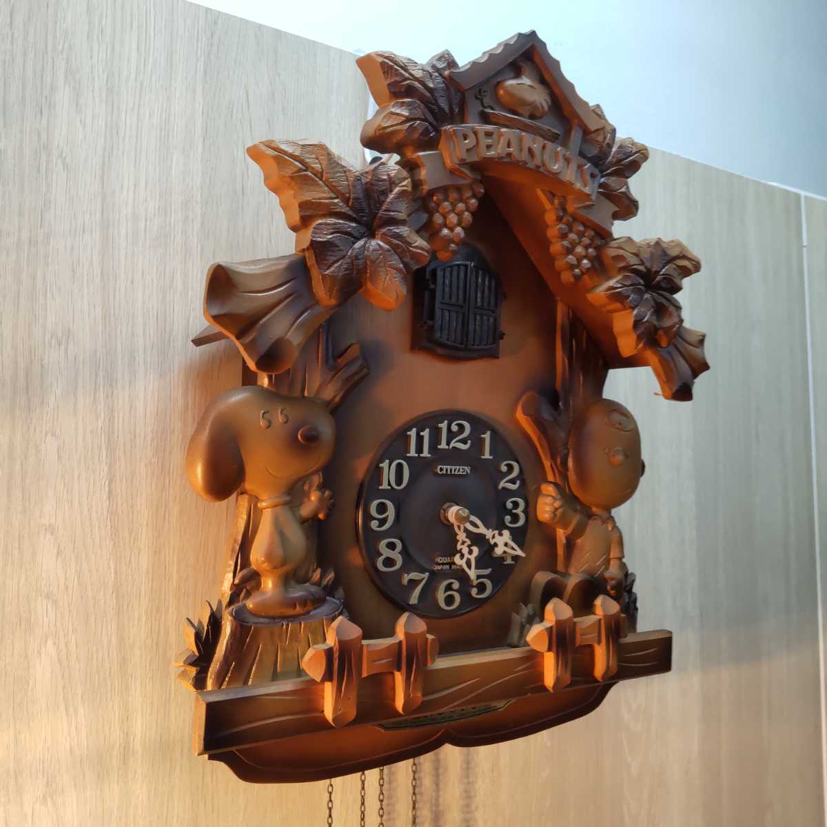 希少 シチズン スヌーピー かわいい木製鳩時計 振り子時計 掛時計 レトロ ビンテージ の画像3