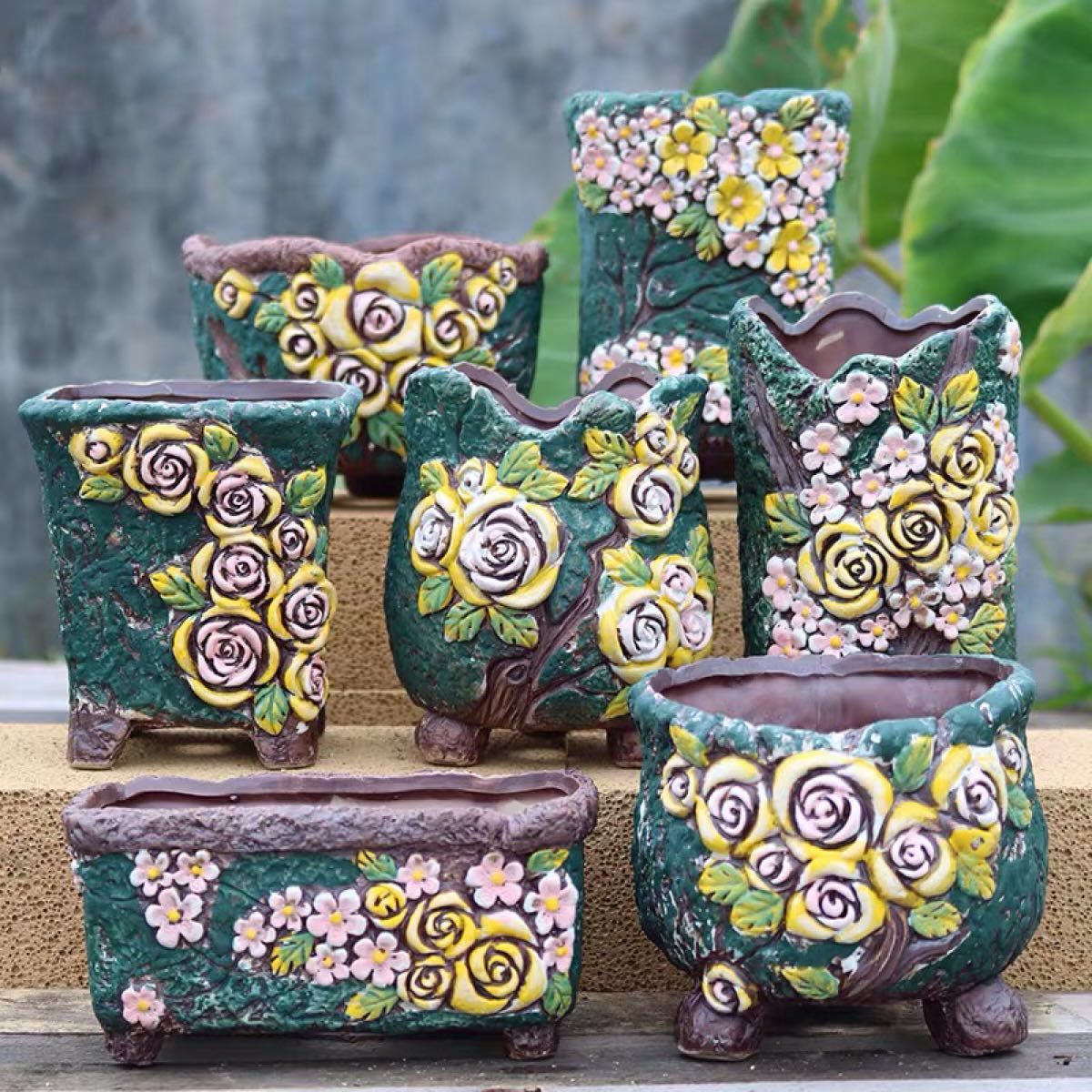殿堂 超可愛い 植物鉢 韓国鉢 陶器 4点 セット販売 植物/観葉植物