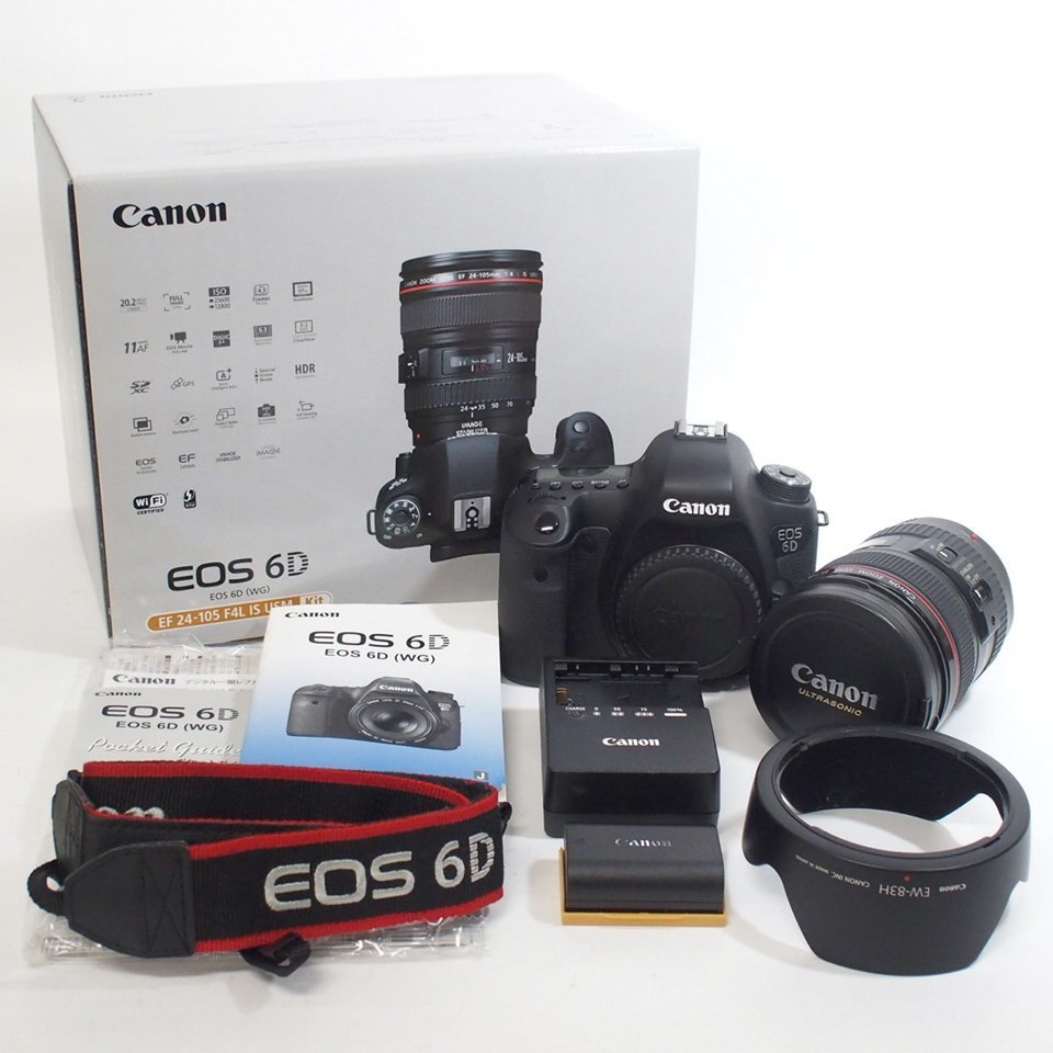 f002 F3 2.美品 キャノン Canon EOS 6D(WG) デジタル一眼レフカメラ/CANON EF LENS 24-105mm 1:4L ULTRASONIC/EW-83H レンジフード セット
