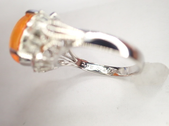 美品 Pt900 ファイアオパール2.58ct ダイヤ計0.29ct デザイン リング