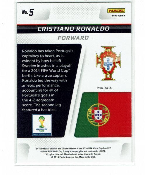 【Cristiano Ronaldo/クリスティアーノ・ロナウド】2014 Panini Prizm World Cup Cup Captains Blue & Red Blue Wave Prizm #5_画像2