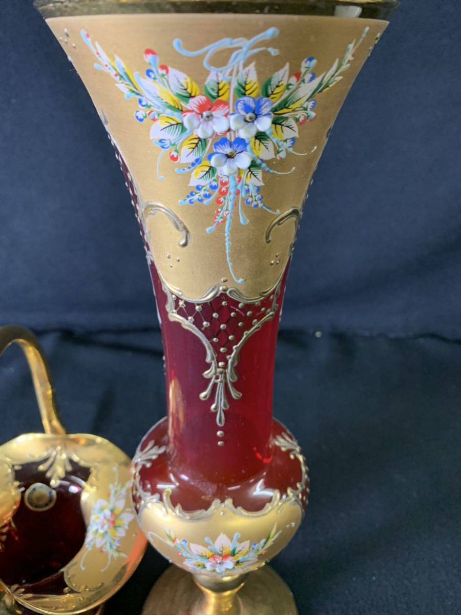 希少☆イタリア製 ヴェネツィアグラス フラワーベース レッド 花瓶