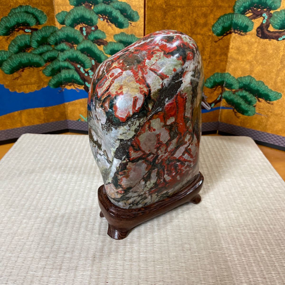 菊花石 大型 木彫台付 27.3kg 岐阜県根尾谷産 鑑賞石 盆栽石 天然石