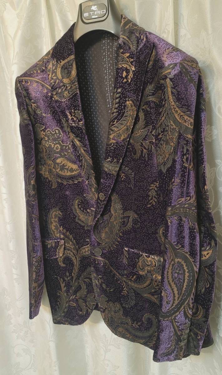 ETRO エトロ メンズ レーヨン・シルクジャケット 紫色ペイズリー柄