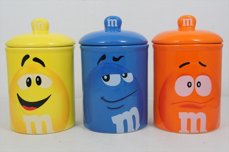 m&m's クッキージャー 3ヶセット 陶器製 海外キャラクター 広告 エムアンドエムズ 小物入れ ディスプレイ 雑貨[未使用品]
