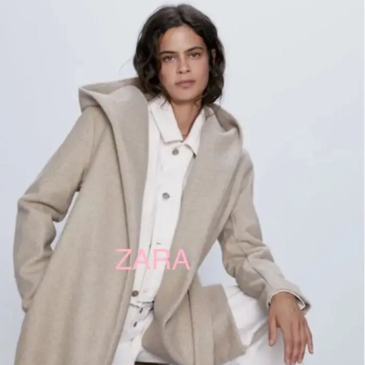 美品】ZARA ザラ ノーカラー ロング ジャケット ベージュ L コート-