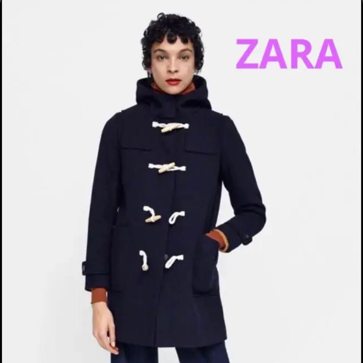 ポンチョ ZARA ザラ ウール 春秋 新品 タグ付き 厚め生地 ネイビー-