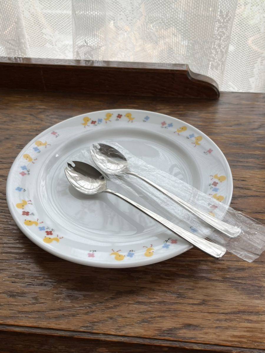 . crack spoon 2 ps Showa Retro melon spoon fork Pooh n. meal spoon puff . spoon stainless steel 18-8 16cm unused goods 