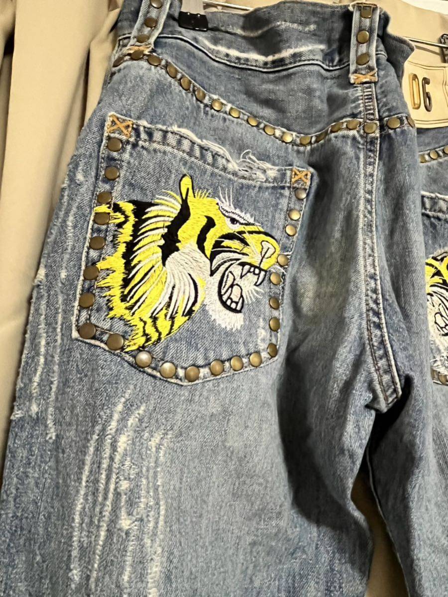 軽量な折り畳み自転車 DOLCE\u0026GABBANA 虎刺繍デニム クラッシュ