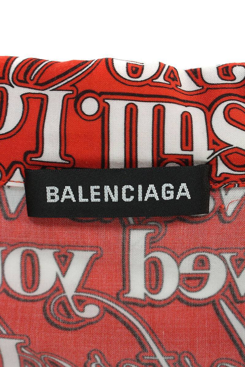 バレンシアガ BALENCIAGA 19SS 571440 TEL32 サイズ:36 ロゴプリント総柄半袖シャツ 中古 BS99_画像3