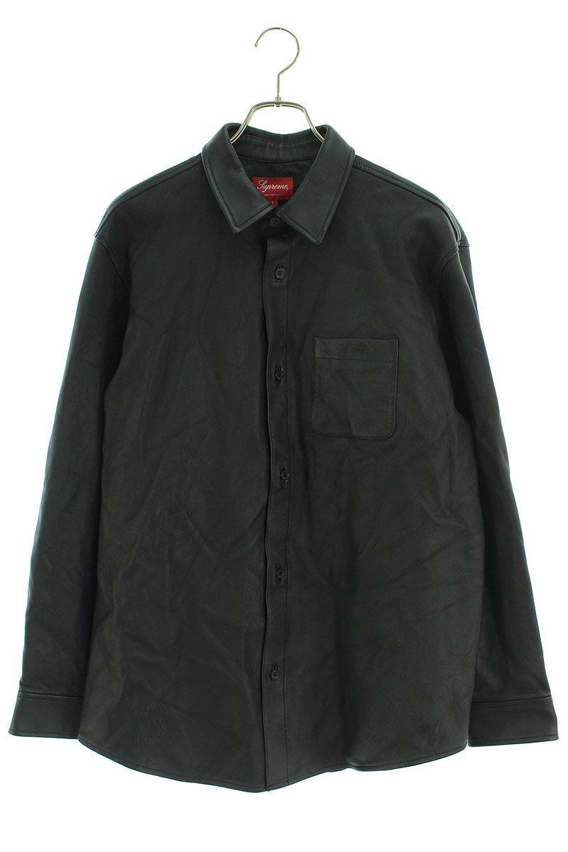 シュプリーム SUPREME 21AW Leather Shirt サイズ:L ポケットロゴ型押レザー長袖シャツ 中古 OM10