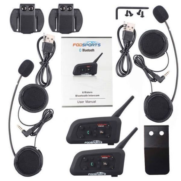 Fodスポーツ 2 pcs V6 Pro オートバイ ヘルメット Bluetooth ヘッドセット Intercom 6 Riders 1200M Wi_画像3