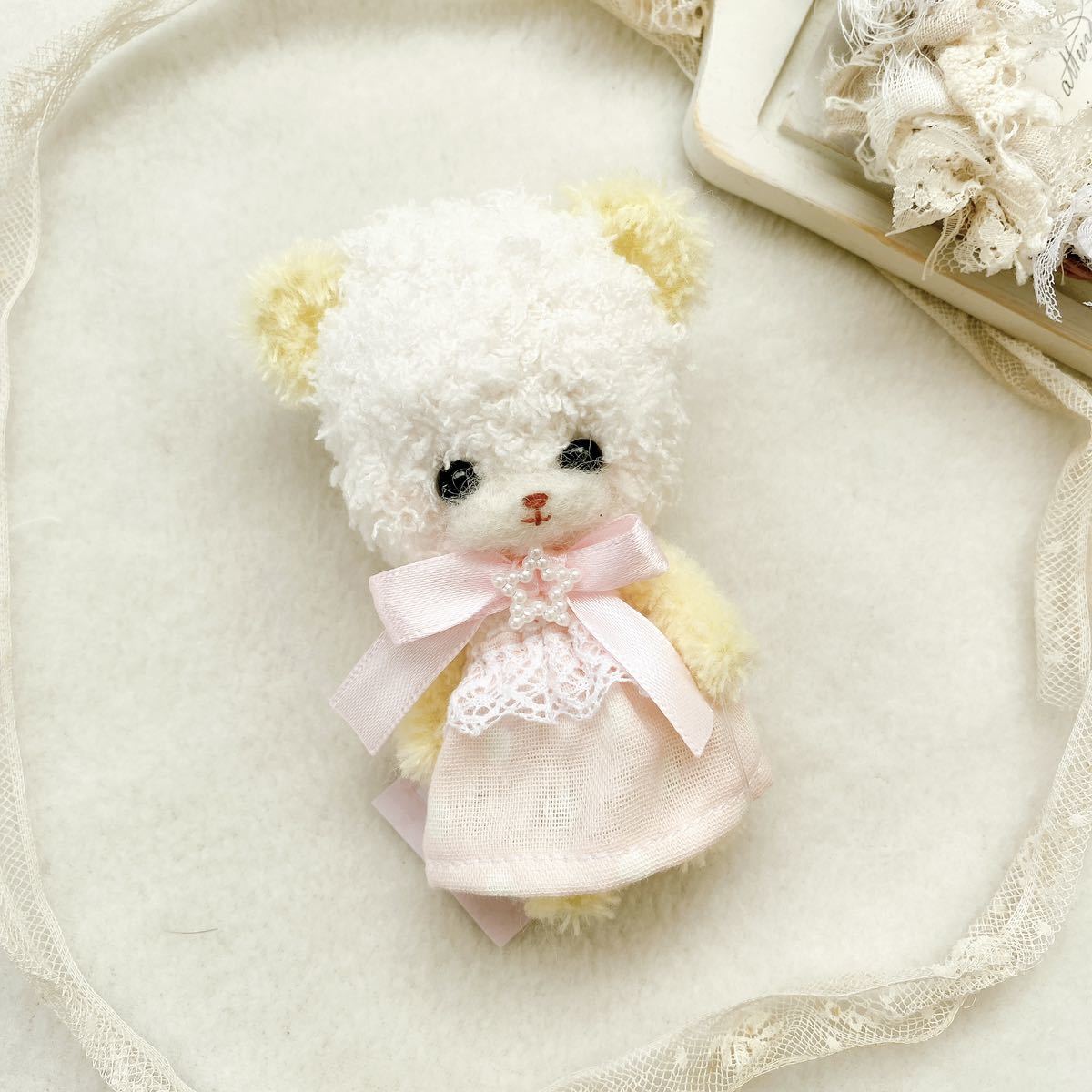ナチュラルホワイトテディベア くま 手作り人形 ハンドメイド ...