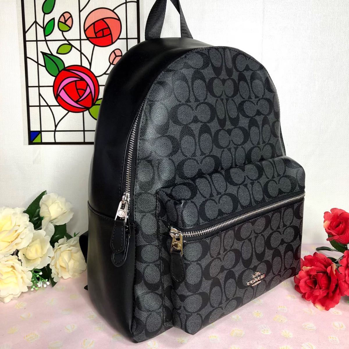 新品 COACH コーチ リュック グレー ブラック シグネチャー バック