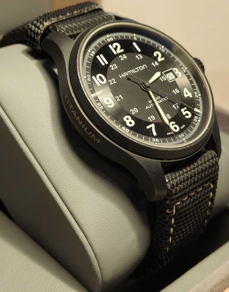 再再販！ハミルトン カーキフィールドメカ 互換ナイロンベルト 20mm幅 カーキ 腕時計(アナログ)