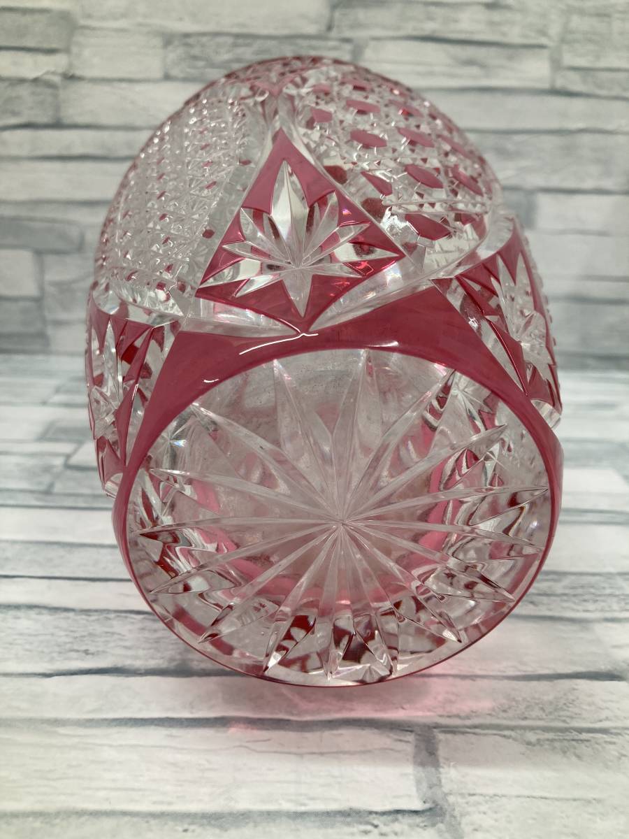 BOHEMIA LEAD CRYSTAL&KALI GLASS 花瓶 ボヘミアガラス 赤系 切子_画像4