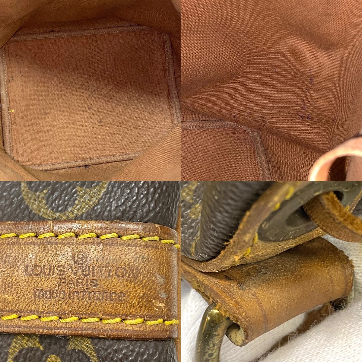 ◆ルイ ヴィトン LOUIS VUITTON◆モノグラム プチノエ M42226 巾着型 ショルダーバッグ ブラウン PVC レザー レディース_所々に黒いインク汚れ