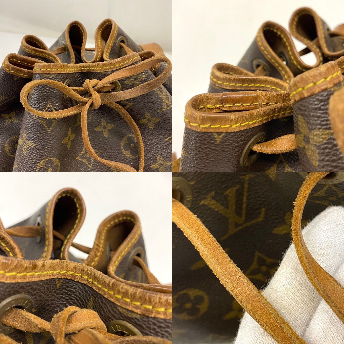 ◆ルイ ヴィトン LOUIS VUITTON◆モノグラム プチノエ M42226 巾着型 ショルダーバッグ ブラウン PVC レザー レディース_開口部/絞り紐