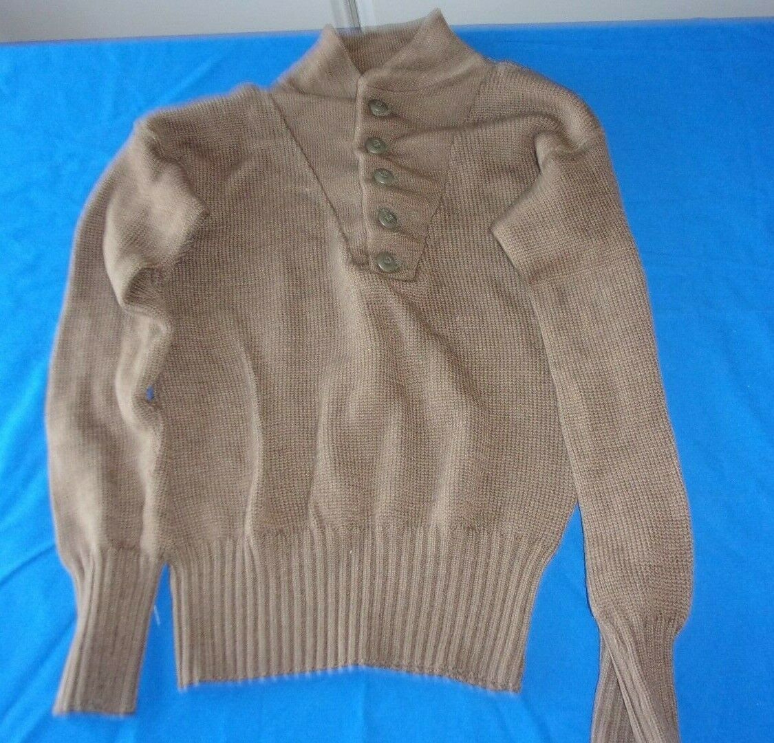 WW II 100% ACRYLIC OD BROWN 5 BUTTON SWEATER MILITARY ARMY MENS SMALL 32 CHEST D 海外 即決 2
