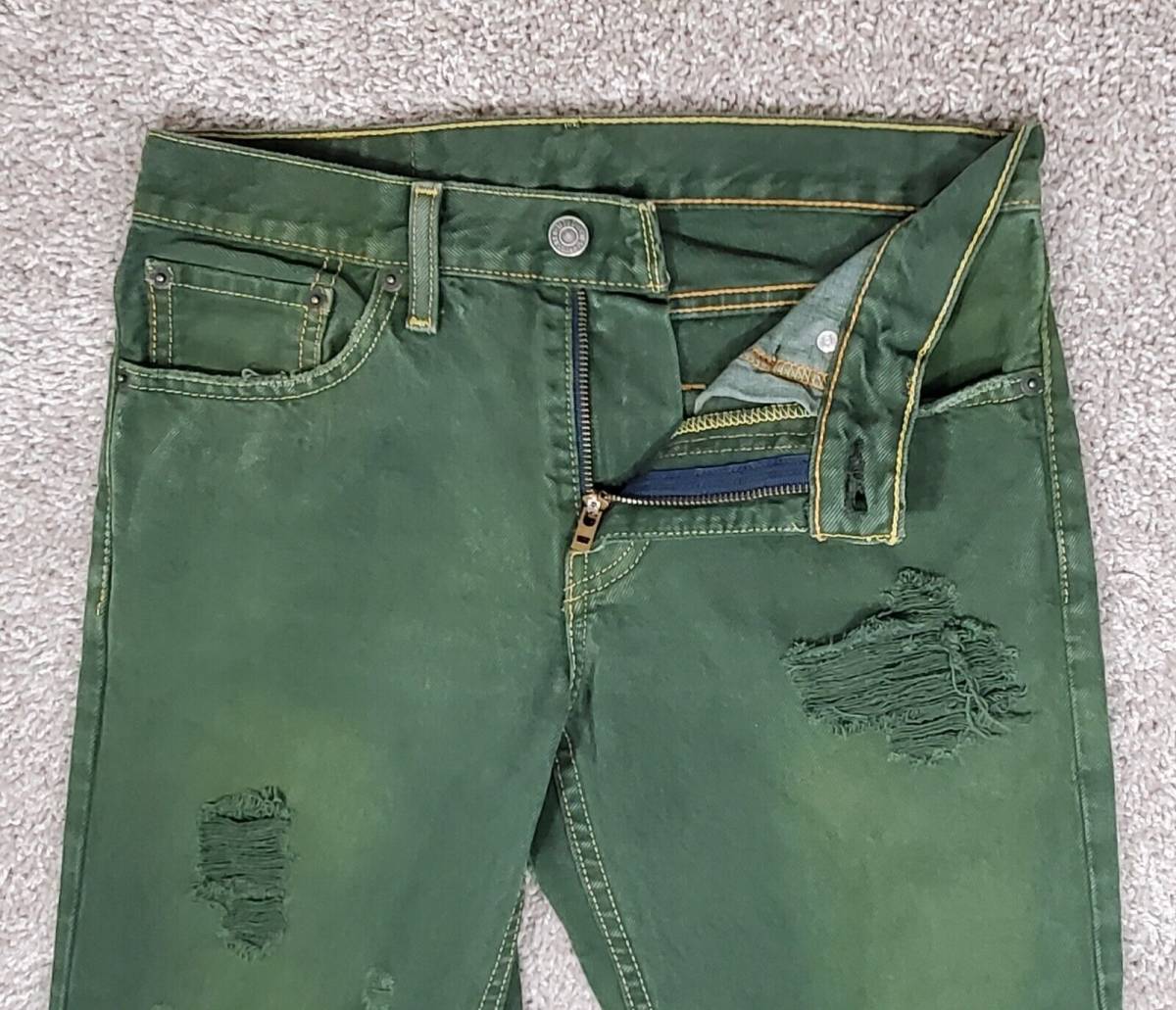Levi's 511 Jeans 29x32 Slim Straight Green Yellow Washout Heavy Distress Rare 海外 即決