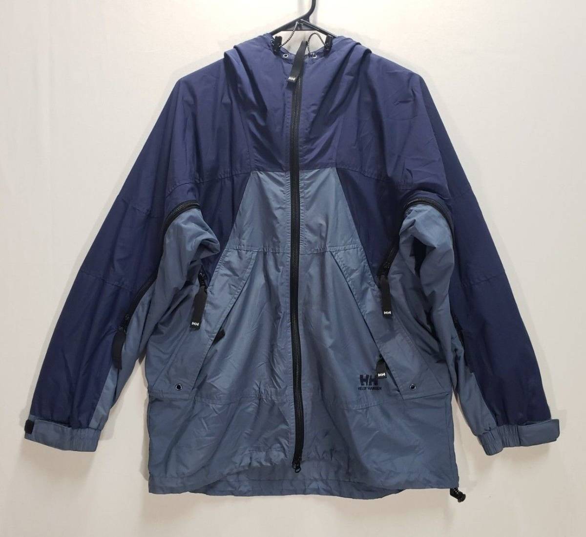 Helly Hansen Jacket Packable Hooded Windbreaker Rain Vented Blue Mens MEDIUM M 海外 即決