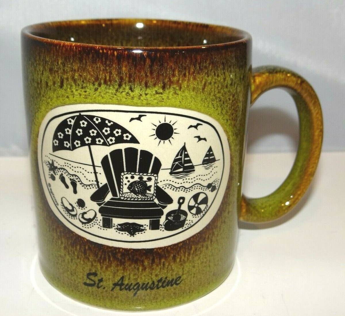 St. Augustine Florida Beach Scene Sailboat Mug Cup Ceramic Souvenir AGIFTCORP 海外 即決