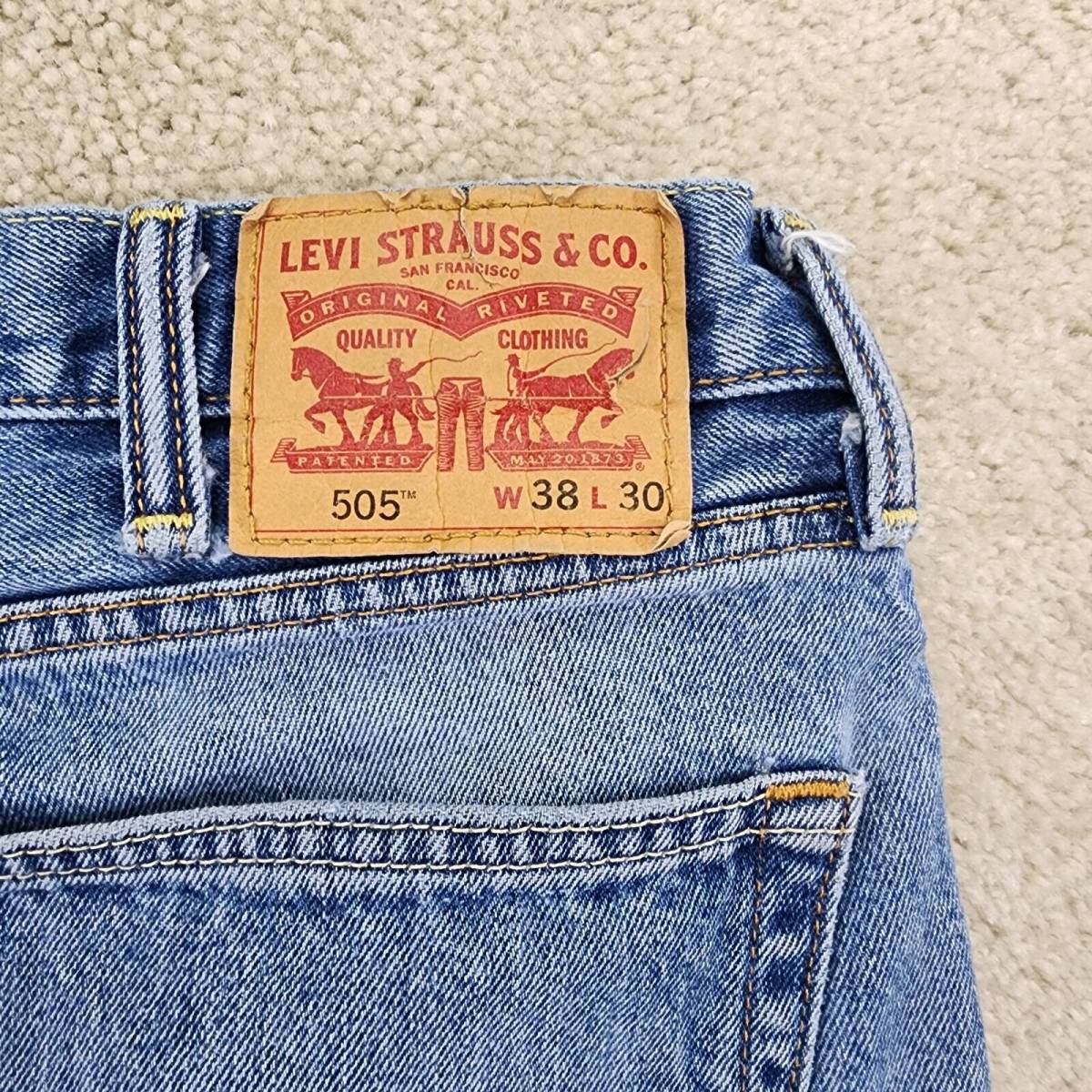 Levi's Jeans 505 Mens 38x30 Blue Denim Mid Rise Regular Straight Adult Comfort 海外 即決