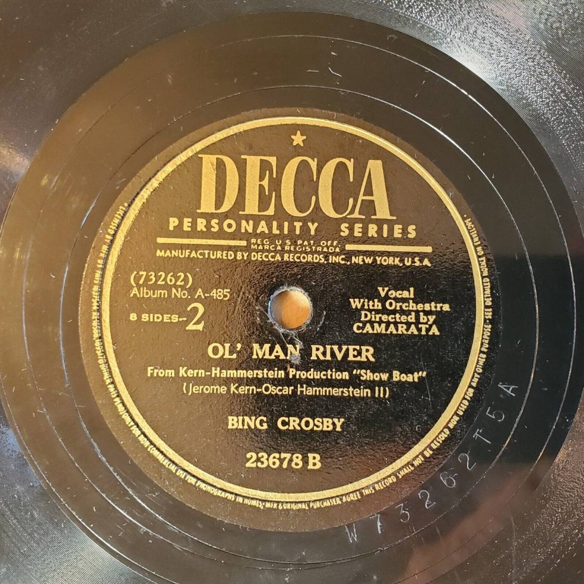 1949 Bing Crosby Jerome Kern O'l Man River 78 RPM 10 inch DECCA 23678 Good+ 海外 即決