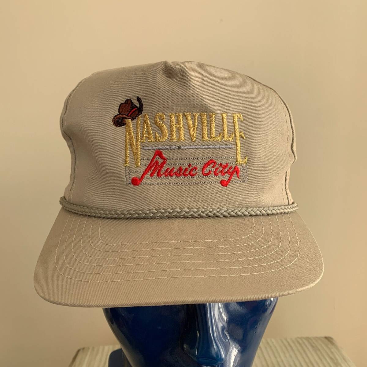 Vintage Nashville Music City Hat Cap Brown Strap Back 80s Trucker Mens Leather 海外 即決